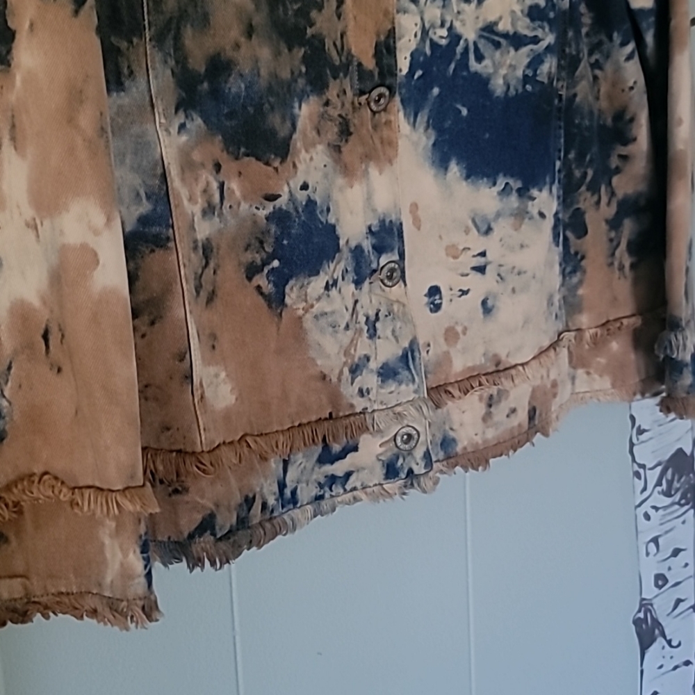 Ashley Stewart Tie Dye Denim Fringe Jacket Size-16W - Picture 3 of 10
